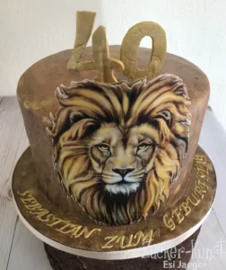 Ausgefallene Geburtstagstorte für Männer: Torte mit fotorealistischem Löwenkopf-Print zum 40.