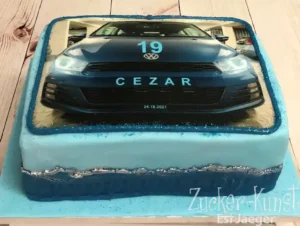 Geburtstagstorte Teenager: VW Scirocco-Foto-Print in Blau-Metallic zum 19.
